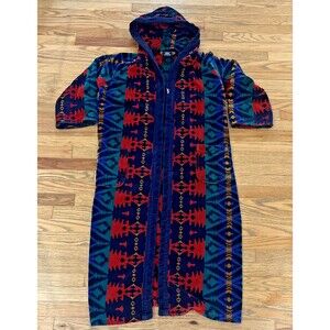 Vintage Bath Robe Cotton Terry Cloth Aztec Southwest Large Pockets 90s Stafford